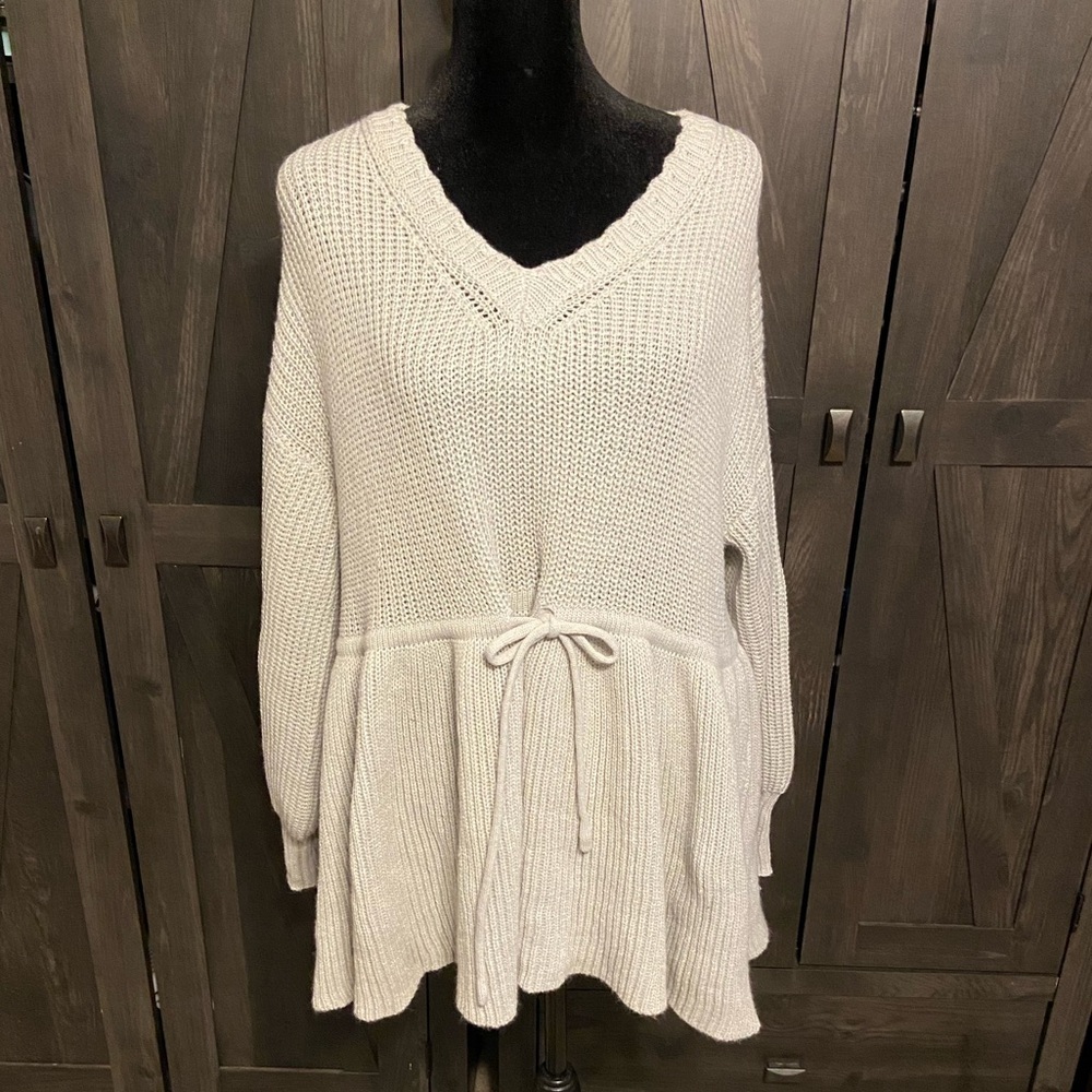 Shein Gray waffle long sleeve sweater with peplum waist Size OXL